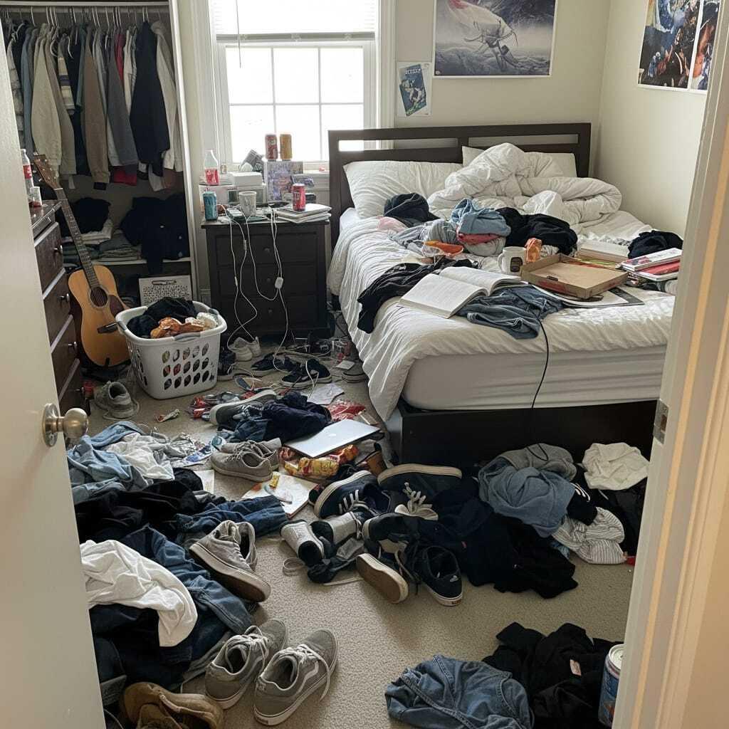 Before: cluttered room